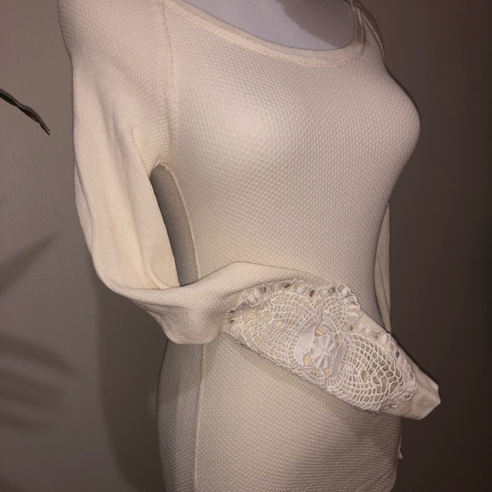 We the Free Cream Lace Sleeve Thermal Top